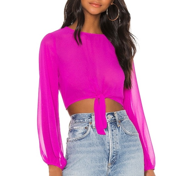 Hot pink crop top sheer blouse with a small tie from Revolve. New with tags. - Picture 2 of 3